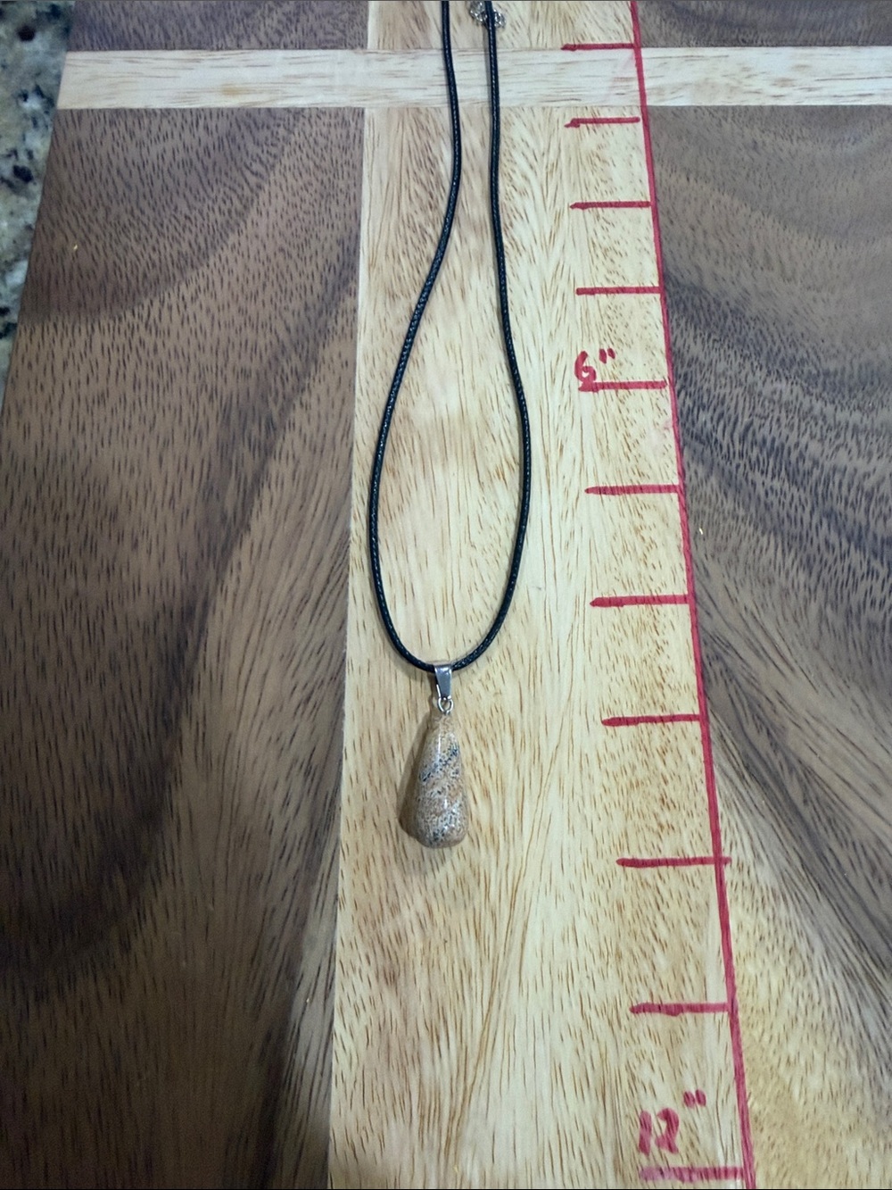 Black Cord Necklace with Brown jasper Teardrop Pendant